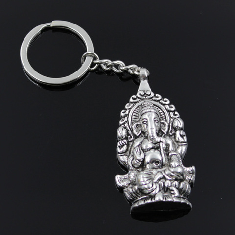 Porte-clés pour hommes 30mm, chaîne à réaliser soi-même, Vintage support métallique, éléphant de bouddha Ganesha, 62x32mm, couleur argent, pendentif cadeau ► Photo 1/6