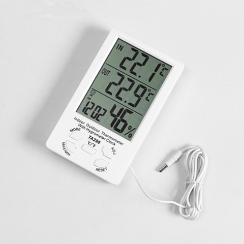 Thermomètre et hygromètre intérieur/extérieur à double affichage, grand écran numérique, TA298, avec horloge C/F, température et humidité ► Photo 1/5