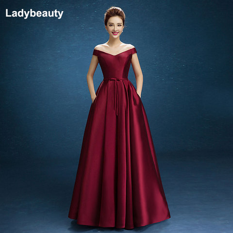 Ladybeauty – robe de soirée en satin, col bateau, laçage, nœud, longue, taille personnalisée, nouvelle collection ► Photo 1/6