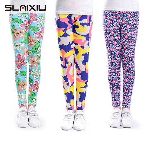 SLAIXIU-Leggings slim pour filles, pantalon pour enfants de 2 à 13 ans, avec motif crayon à longueur cheville, avec motif floral ► Photo 1/6