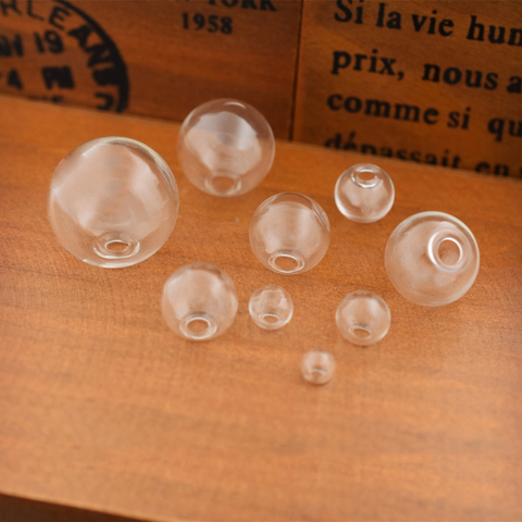 Boule de verre creuse 8-25mm, 10 pièces, avec un trou rond, flacon à bulles, globe en verre, résultats de bijoux orbs, médaillon en verre, différentes tailles ► Photo 1/3