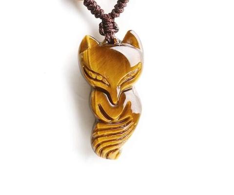 Gros jaune oeil de tigre pierre naturelle pendentif Caved renard pendentif collier énergie pierre chandail chaîne collier bijoux de mode ► Photo 1/5
