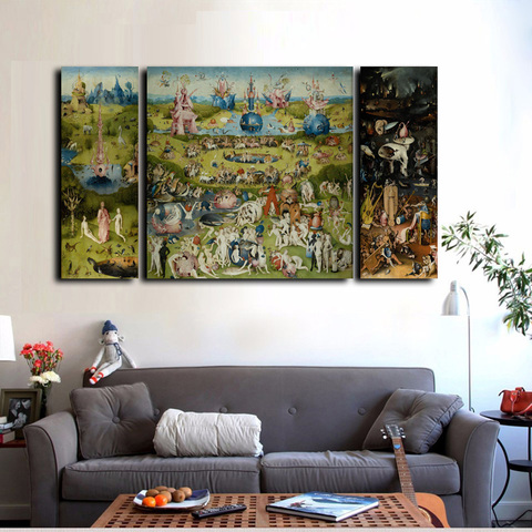 Toile avec impressions murales en 3 pièces | Peinture à l'huile célèbre Bosch, avec des imprimés sur toile du jardin des délices terrestres, décor de la maison ► Photo 1/5