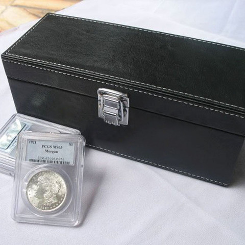 JX-LCLYL 20 pièces Coins dalle boîte de rangement étui supports cuir synthétique polyuréthane noir pour PCGS NGC ► Photo 1/6