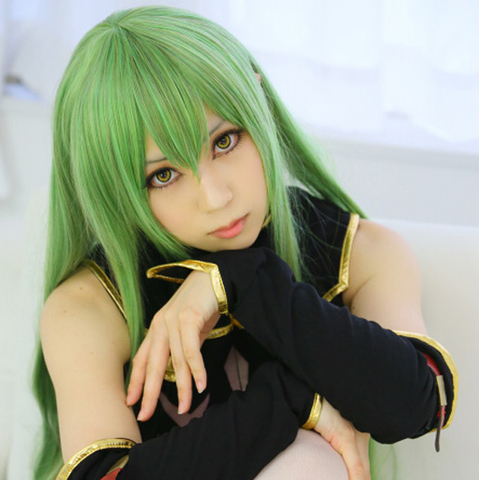 Perruque Cosplay longue et lisse avec filet de cheveux Code Geass C.C CC Empress, vert 39 pouces, 100cm ► Photo 1/2