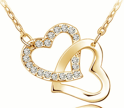 AAAA + strass Double Coeur pendentif collier de mode bijoux de mariage amant top de fête qualité livraison directe romantique cadeau d'été ► Photo 1/6