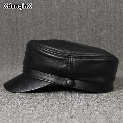 XdanqinX – casquette en cuir véritable pour femmes, chapeau militaire Simple et élégant en peau de mouton pour hommes et femmes, chapeau à visière de marque unisexe, automne hiver ► Photo 1/6