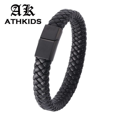 Nouvelle mode Bracelet en cuir tressé pour hommes femmes en acier inoxydable fermoir magnétique hommes Bracelets Bracelets hommes bijoux cadeau PD0740 ► Photo 1/6