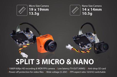 Runcam-caméra wdr Fpv, Micro Nano Split 3, enregistrement Hd Dc5-20v, 1080p/60fps, compatible Pal/ntsc, 40ms, faible latence pour Rc ► Photo 1/6