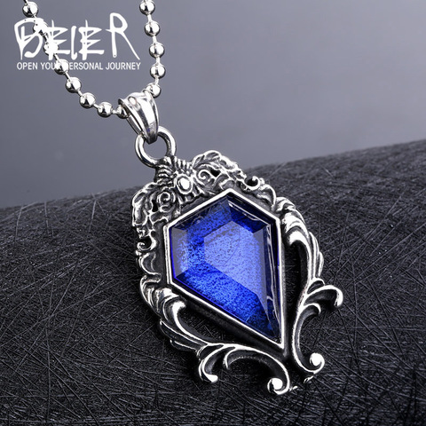 Beier nouveau magasin 316L en acier inoxydable pendentif collier hommes femmes miroir magique pierre bleue mode bijoux LLBP8-141R ► Photo 1/4