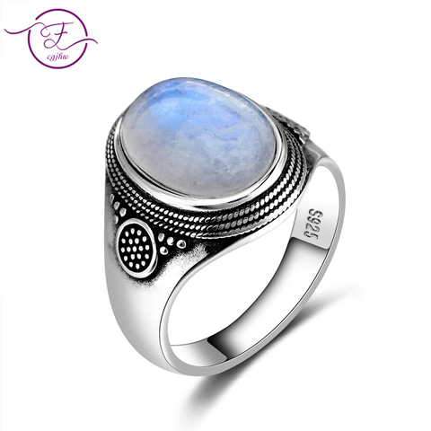 Bague en pierre de lune naturelle, bijoux en argent 925, anneau de fête de style rétro 10x14MM, grands bijoux elliptiques, vente en gros ► Photo 1/6