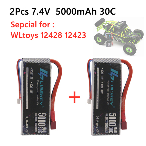 Batterie Lipo 2 pièces Rc, 7.4V, 5000mah, 30C Max 60C, pour Wltoys 12428 12423 1:12, nouvelle Version ► Photo 1/6