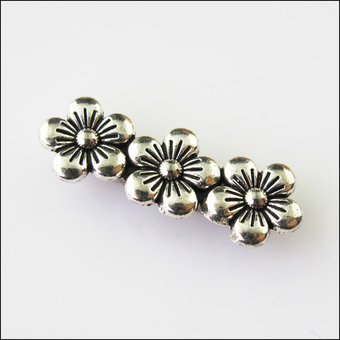 Connecteurs de breloques, 3 trous, 10 pièces, couleur argent antique, fleur, perles, barres, 9.5x26mm ► Photo 1/5