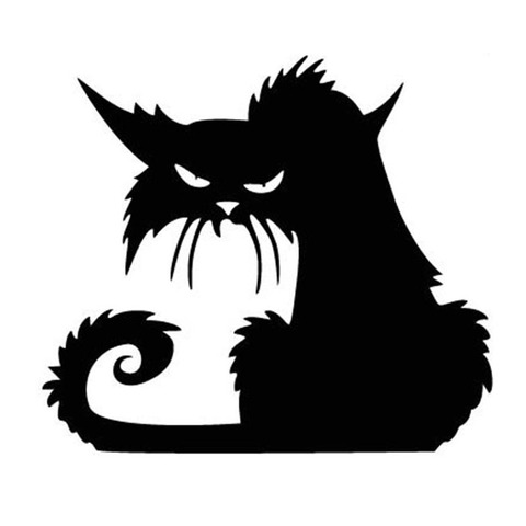 Autocollants de fenêtre de chat terroriste d'halloween, autocollant noir/argent 14.6, 12.9 x C4-0644 CM, drôle, créatif, dessin animé ► Photo 1/2