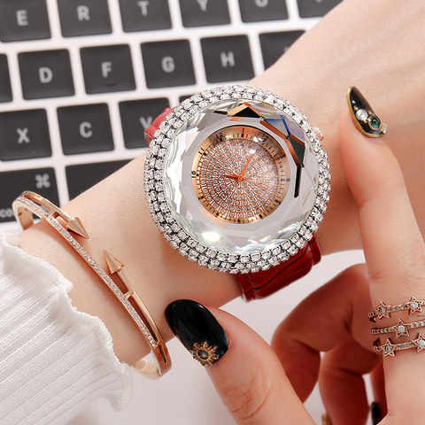 Montre de luxe avec strass blanc pour femmes, Bracelet en cuir Quartz, Montre-Bracelet décontractée, mode, 2022 ► Photo 1/6