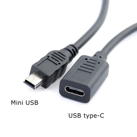 Câble convertisseur USB type-c vers Mini USB 2.0, 25CM, 5 broches, adaptateur Mini-B mâle vers USB 3.1 USB-C femelle, câble de chargement de données ► Photo 1/6