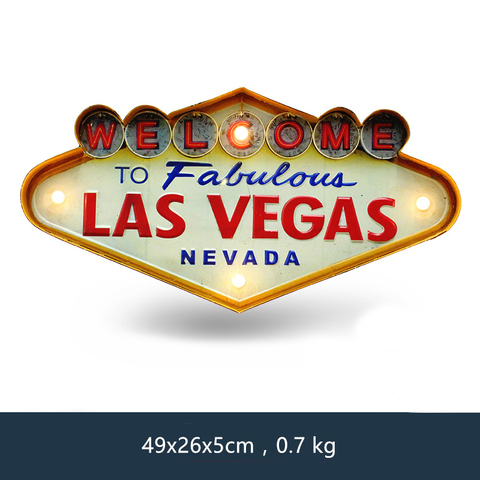Panneau de bienvenue néon à Las Vegas pour décoration de Bar Vintage, peinture éclairée, panneaux métalliques à suspendre, pour décoration murale en fer, Pub ou café ► Photo 1/6