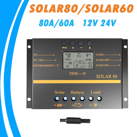 Contrôleur de Charge pour panneaux solaires, 12V/24V, LCD automatique, USB, 80a/60a, régulateur solaire PWM, haute efficacité ► Photo 1/6