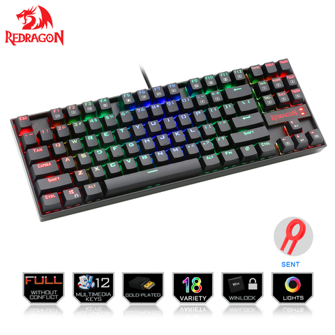 Redragon-clavier Gaming mécanique (K552), 87 touches, rétroéclairage rgbw, clavier illuminé avec commutateurs bleus ► Photo 1/6