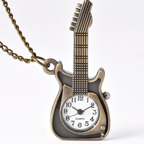 Montre de poche guitare pour enfants, petite taille, mignonne, en forme de guitare, avec chaîne, cadeau d'anniversaire, pour enfants, 8892 ► Photo 1/4