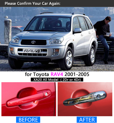 Ensemble de garnitures chromées de poignée pour Toyota RAV4 2001 - 2005 XA20, accessoires de voiture, autocollants, pour voiture, pour Toyota RAV4 2002 2003 2004 ► Photo 1/6