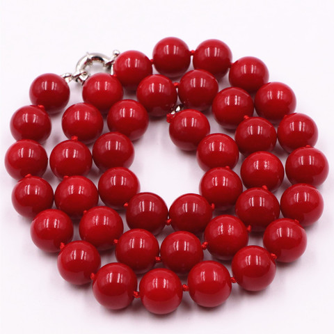 Collier en corail artificiel pour femmes, pierre rouge, perles de 10mm, chaîne ras du cou, bijoux clavicule, 18 pouces, Y30 ► Photo 1/6