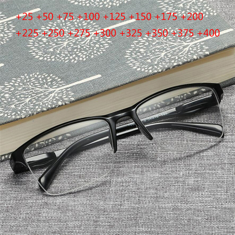 Ultraléger résine demi cadre lunettes de lecture femmes hommes Anti-fatigue noir cadre lunettes loupe 0.5 + 0.75 + 1.0 à + 4.0 ► Photo 1/6