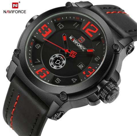 NAVIFORCE – montre en cuir à Quartz pour hommes, mode Sport, étanche 3ATM, Date, semaine, horloge, heure, Relogio Masculino, noir, nouveau, 2022 ► Photo 1/6