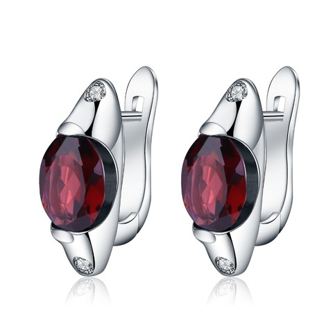 Gem's Ballet – boucles d'oreilles en pierre naturelle rouge grenat, bijoux fins en argent Sterling 925 massif ovale pour mariage ► Photo 1/5