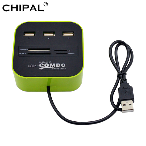 CHIPAL – Mini HUB multifonction tout-en-1, adaptateur séparateur USB 2.0 à 3 ports, lecteur de cartes TF SD M2 MS MMC pour ordinateur de bureau ► Photo 1/6