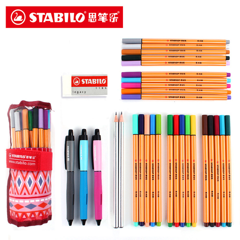 Stabilo – stylo en Fiber de 0.4mm, 25 couleurs, marqueur artistique, pointe d'aiguille, Gel, avec sac pour croquis, Manga, fournitures scolaires d'art ► Photo 1/6