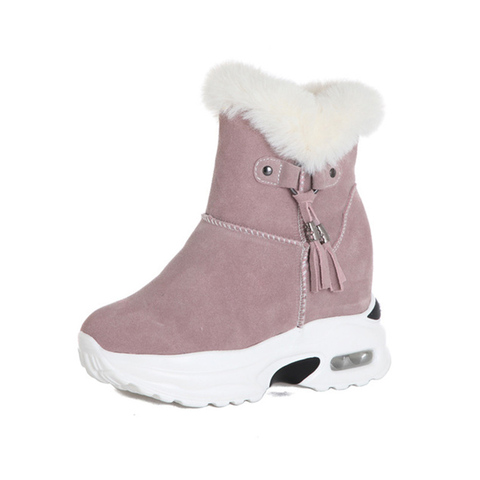 Bottines de neige en cuir véritable pour femme, chaussures chaudes en peluche, à talon caché, en fourrure, collection hiver 2022 ► Photo 1/6