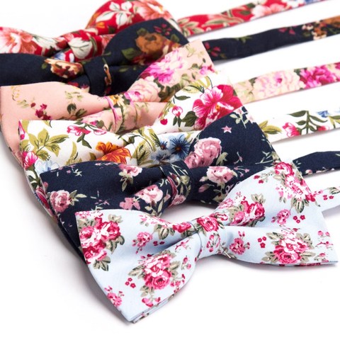 Nœud papillon en coton imprimé pour hommes, accessoires pour chemises de mariage, motif floral Rose ► Photo 1/6