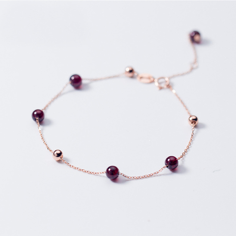 MloveAcc – Bracelet en argent véritable pour femme et fille, chaîne en or Rose 925, breloques grenat, perles, bijoux cadeau ► Photo 1/5