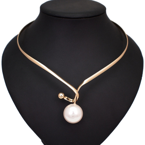 Alliage couples simulé perle pendentifs colliers pour femmes conception Simple déclaration collier en métal collier ras du cou bijoux UKMOC ► Photo 1/6