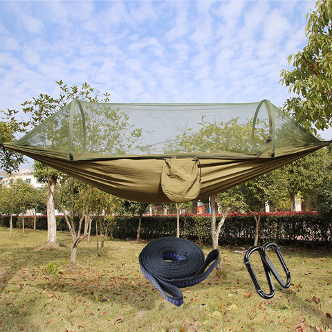 Hamac de Camping en plein air Portable avec moustiquaire tissu Parachute hamacs lits suspendus balançoire lit de couchage tente d'arbre ► Photo 1/6