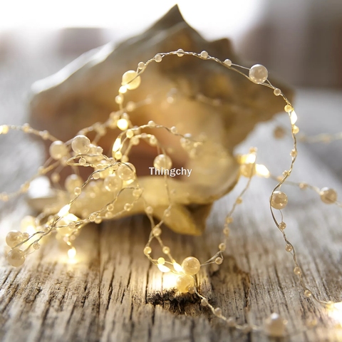 Lumières de fée perlées de lampes à fil de cuivre LED de perle actionnées par batterie/USB pour des décorations de noël de partie à la maison de mariage ► Photo 1/6