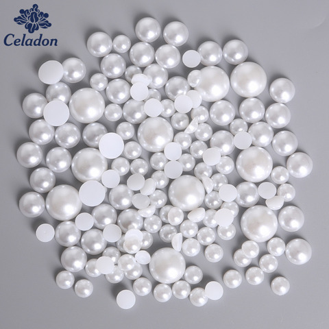 Perles d'imitation ABS pour vêtements, 1000 à 14mm, 50 à 1.5 pièces, perles rondes à coller en vrac pour décoration artisanale Scrapbook, DIY bricolage ► Photo 1/4