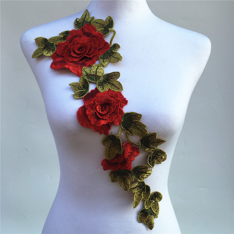 Tissu de Rose, broderie rouge, 1 pièce, 1 pièce, fleur, Venise en dentelle, col en dentelle, accessoires de couture ► Photo 1/6