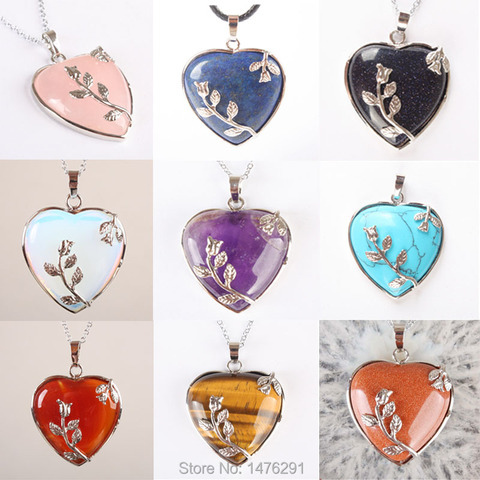 Pendentifs en cristal, pierre d'onyx Rose, Lapis cornaline, perle en forme de cœur, incrustée de fleur, 1 pièce, bijoux ► Photo 1/6