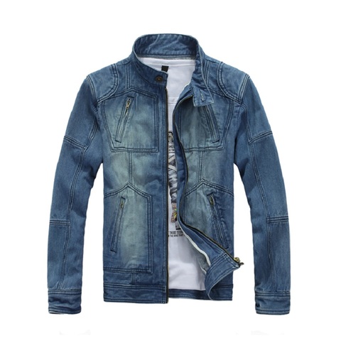 Veste en Jean pour homme, coupe cintrée, col montant, 100% coton, vêtements d'extérieur, à la mode, bleu clair ► Photo 1/1