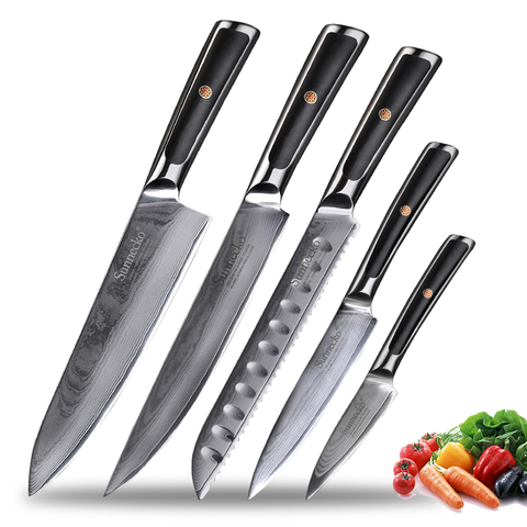 Sunnecko couteau de cuisine, Santoku, coffret cadeau rasoir tranchant en acier, damas ► Photo 1/6