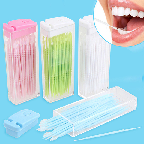 Cure-dents en plastique jetables, 50 pièces/lot, Portable, nettoyage des dents, soie dentaire, voyage, deux têtes, bâtonnets, couleur aléatoire ► Photo 1/6