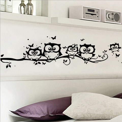 Autocollant mural hibou dessin animé | Mignon, sur l'arbre, stickers d'art de fond d'animaux, décorations de chambre d'enfants, autocollants amovibles ► Photo 1/6