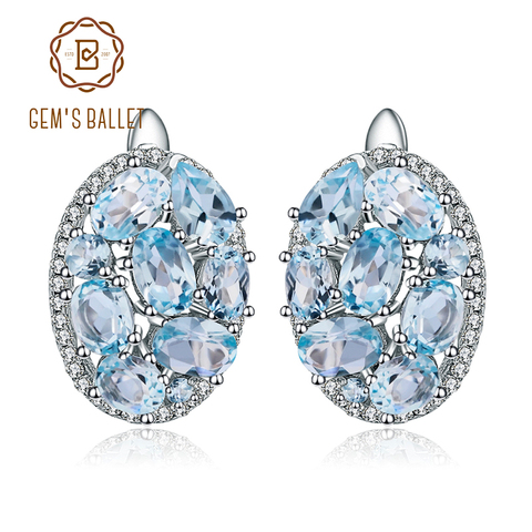 Gemmes-boucles d'oreilles ovales en argent Sterling 925, topaze bleu ciel naturel, cadeau Vintage, accessoire fin, pour femmes, accessoire de luxe ► Photo 1/6