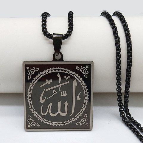 2022 lettre géométrique Islam Allah chaîne en acier inoxydable hommes collier bijoux couleur noire colliers pendentifs bijoux joyas N18985 ► Photo 1/6
