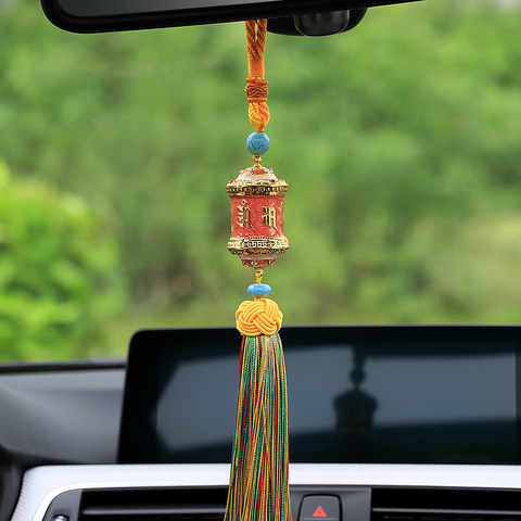 Pendentif de voiture bouddhiste tibétain prière roue avec gland Auto intérieur rétroviseur décoration pendaison ornements accessoires ► Photo 1/6