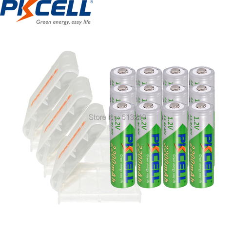 PKCELL – lot de 12 Batteries NIMH 2200mah AA 1.2v aa LSD rechargeables et 3 supports de piles AA/AAA ► Photo 1/6