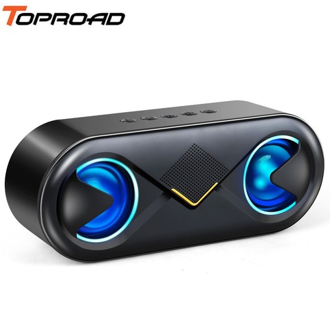TOPROAD – haut-parleur Portable Bluetooth 5.0, 10W, stéréo sans fil, basses, Hifi, Support de carte TF, AUX, USB, mains libres, avec Flash ► Photo 1/6