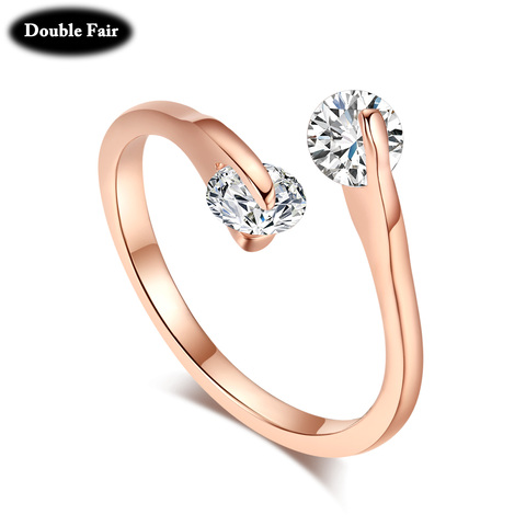 DWR007 OL Style réglable double zircon cubique bague or Rose argent couleur ton fiançailles/mariage cristal anneaux pour les femmes ► Photo 1/6